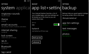 Backup Windows phone Apps and settings